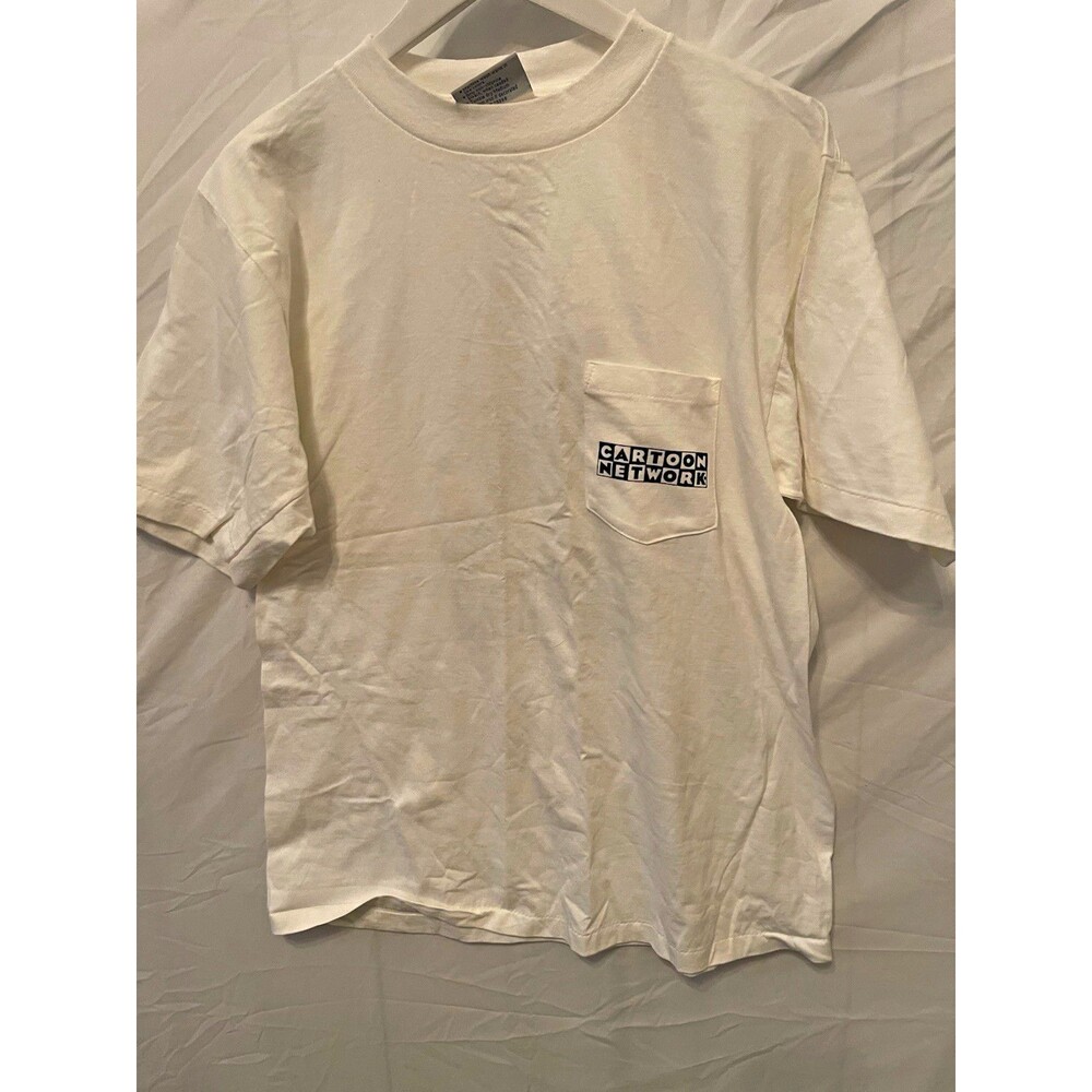 All Sport Proweight Men's L White Cartoon Network Pocket Graphic Crew Neck Tee